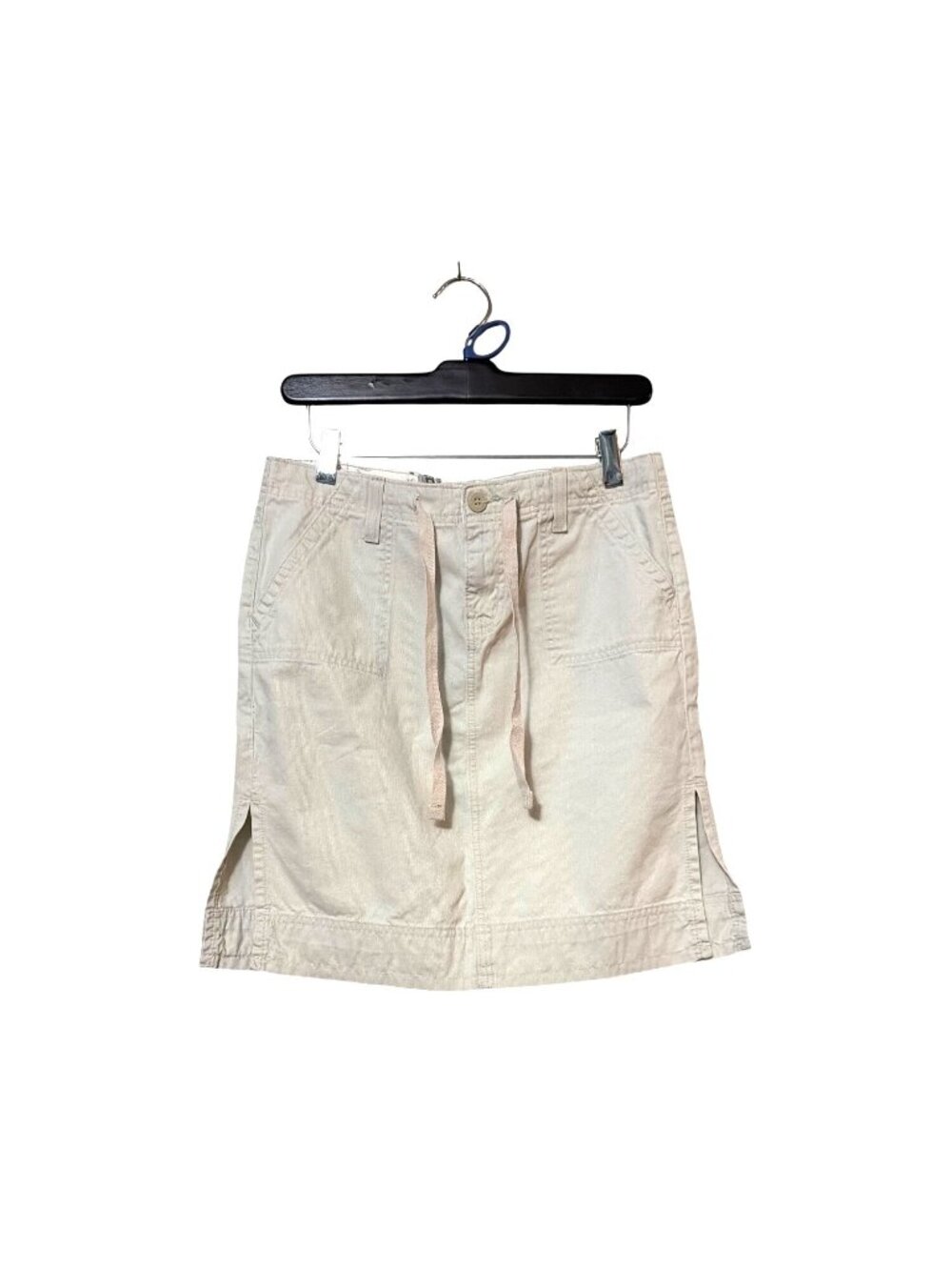 Y2K Hydraulic Beige Cotton‎ Skirt Size 5/6 Button Flap Pockets & Side Slits Mini